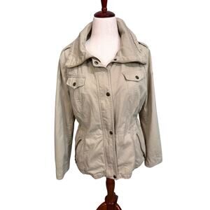 Guess Los Angeles 1981 Khaki logo embroidered lined cotton tan denim jacket  XL